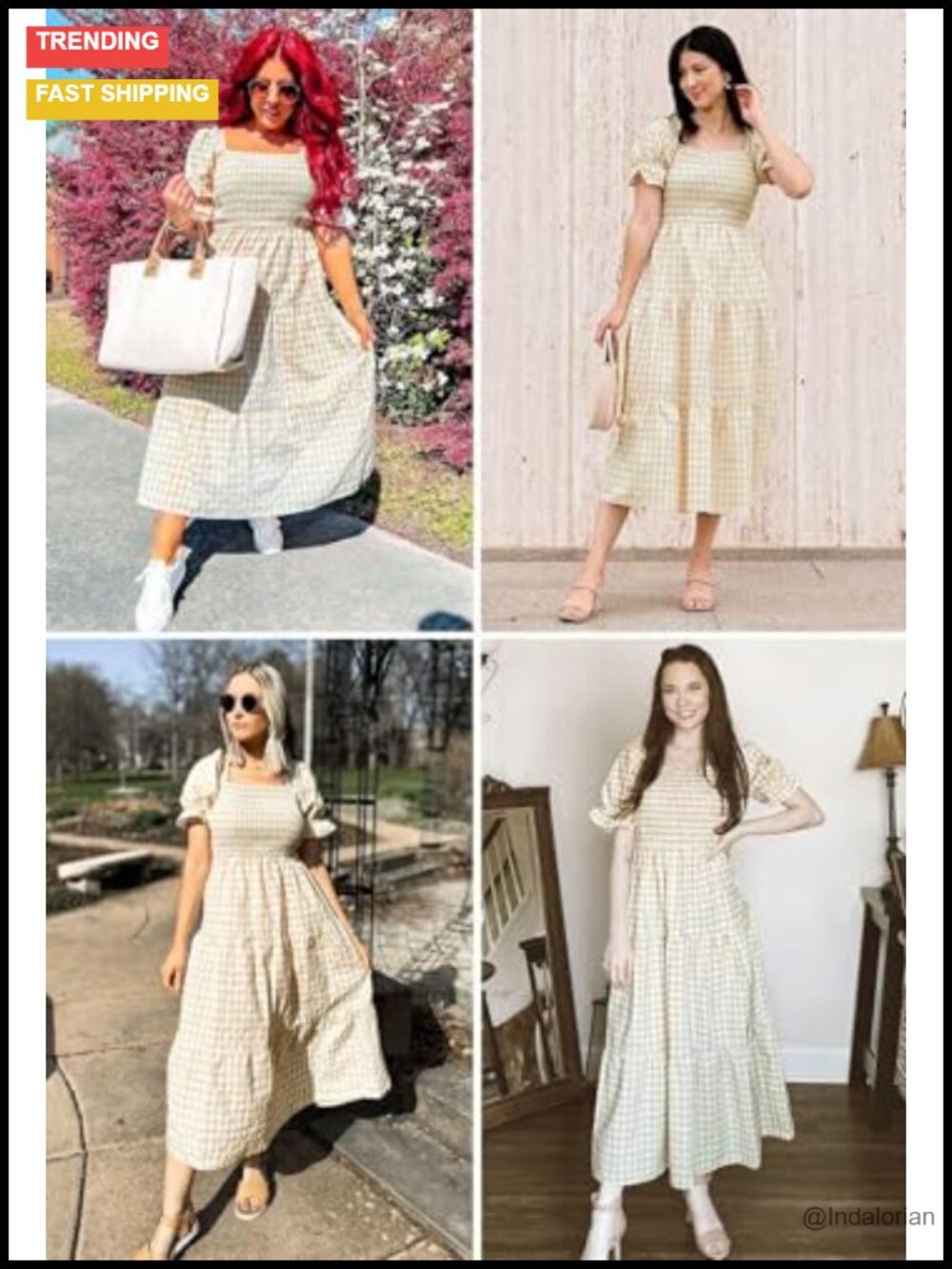 Boho Midi Dress Puff Sleeve Square Neck Flowy Beach Casual - Picture 5 of 6